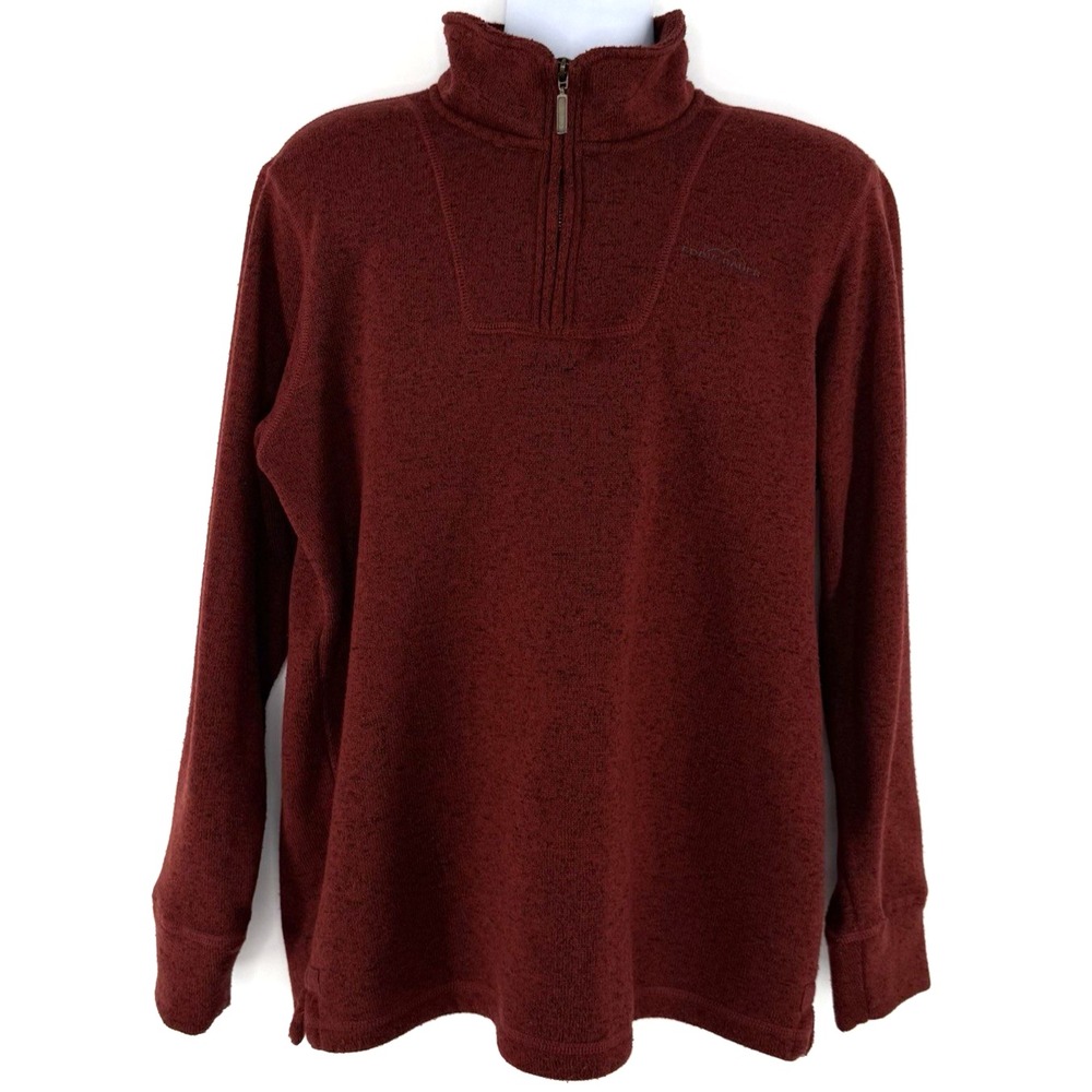 Eddie‎ Bauer Men's 1/4 Zip Fleece Pullover Large Rust Orange Warm Outdoor Layer
